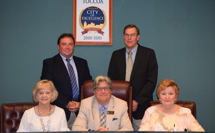 The Toccoa City Council, left to right, Gail Fry, Terry Carter, David Austin, Evan Hellenga, and Jeanette Jamieson.