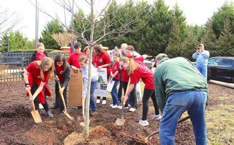 Members of the Fifth Grade Academy student council helped the City of Toccoa plant a tree for Arbor Day Feb. 17..