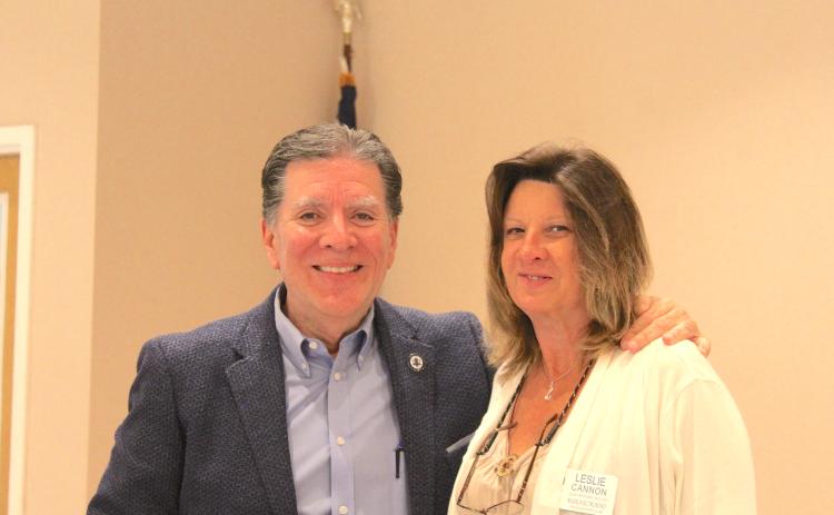 Toccoa Falls College president Dr. Robert Myers (left) addressed Rotarians at their Tuesday meeting. With him is Rotary president Leslie Cannon.