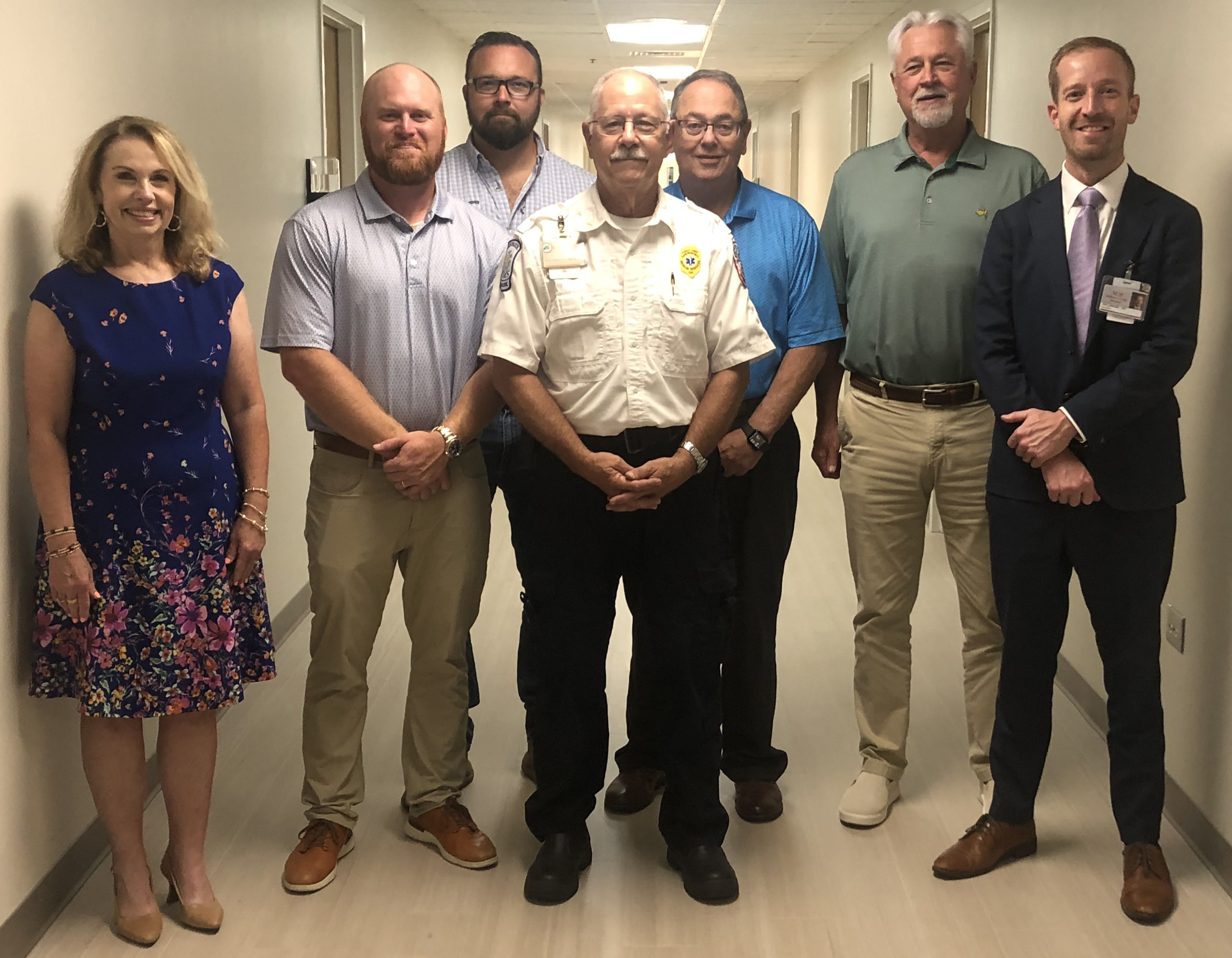 The Stephens County Hospital Authority honored Aaron Wilkinson at its monthly meeting on Thursday, Aug. 20. Pictured from left to right are Phyllis Ayers, Mak McAllister, Bo Dotson, Wilkinson, Clay Fisher, Hospital Authority chair Rick Phillips, and Stephens County Hospital CEO Van Loskoski.