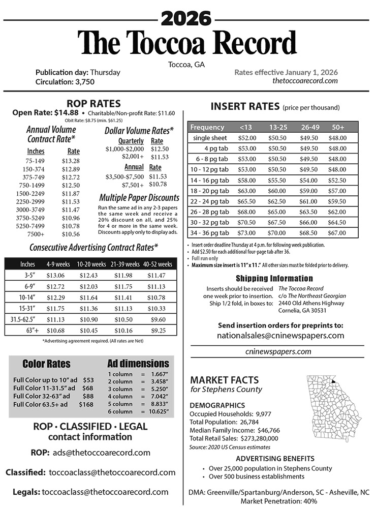 2026 rate card