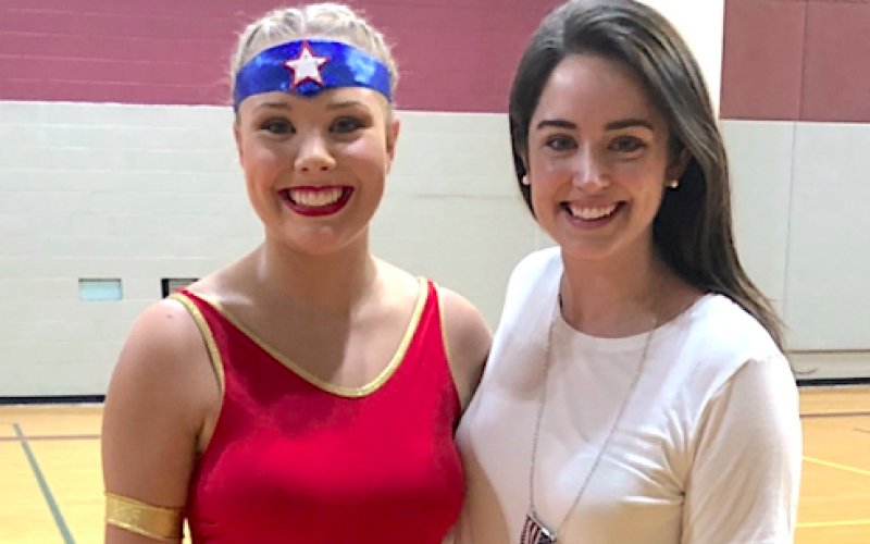 Kaylynn Crump (left) with Twirl Forte coach Colleen Murphy.