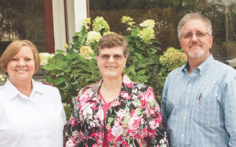 Pictured are Maj. Nancy Fuller, service center director Rebecca Dixson, and Salvation Army State of Georgia service extension director Jim Morrow.