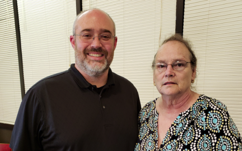 Guest speaker Dr. Jeremy McClain (left) with DAR member Linda Hogsed.