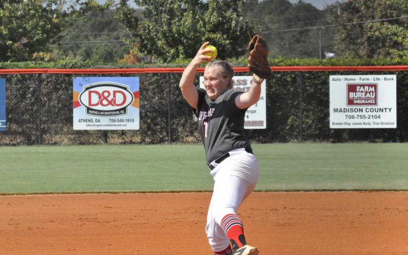 Aly Singletary fires a pitch in the region tournament