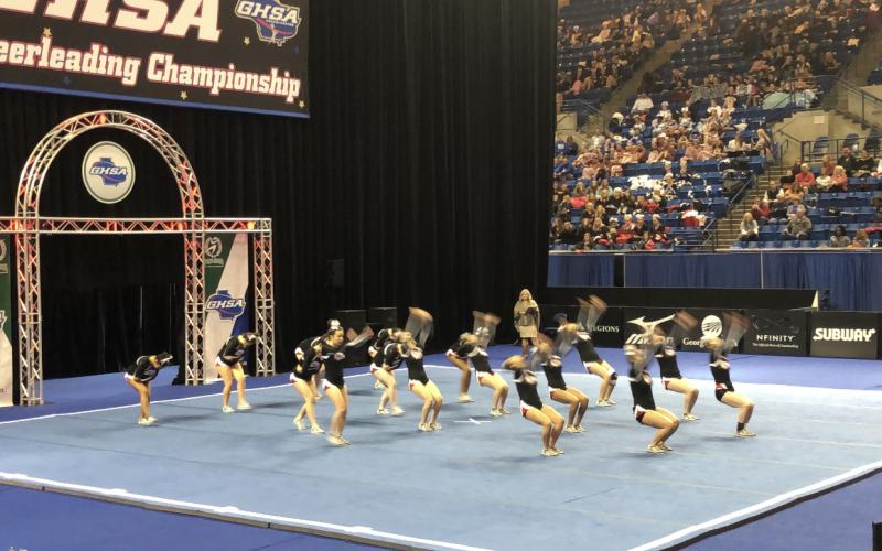 Stephens County cheerleaders competing at state