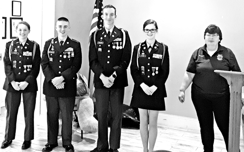 Winners in the Toccoa Lions Club patriotic essay contest are (from left) Gracey Scott, Jack McLaughlin, Tony Frazier and Ireland Dodd.  A panel of Army veterans from the community judged the essasy. The judges picked Arlene Dodd's essay as the "best of the best".  All the cadets received prize money from the Lions club.