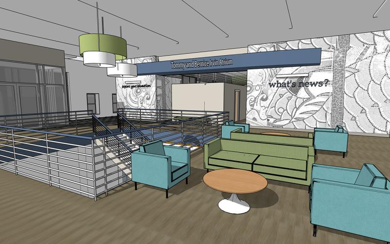 This is an artist’s concept of the new Thomas and Tommy and Bernice Irvin Atrium under construction at Piedmont College.