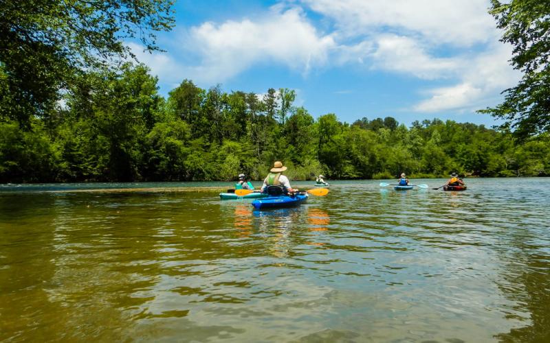 A group of paddlers start a trip down the Tugaloo River Water Trail. This is near the river’s confluence with Panther Creek.