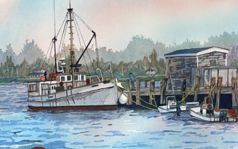 “Quiet Day” is a watercolor pour.