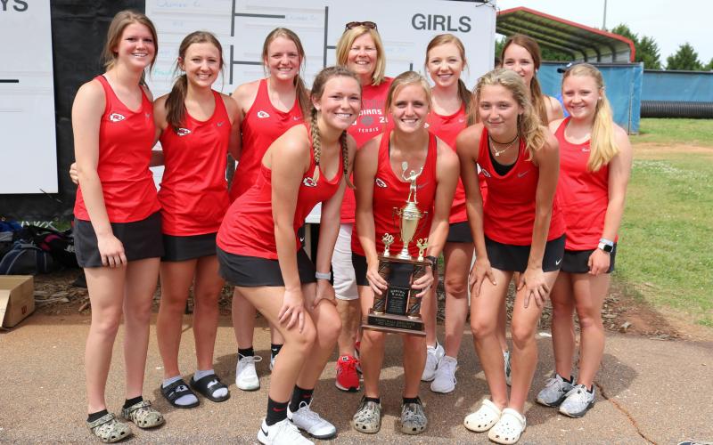 Lady Indians with Region 8-AAA runners-up trophy