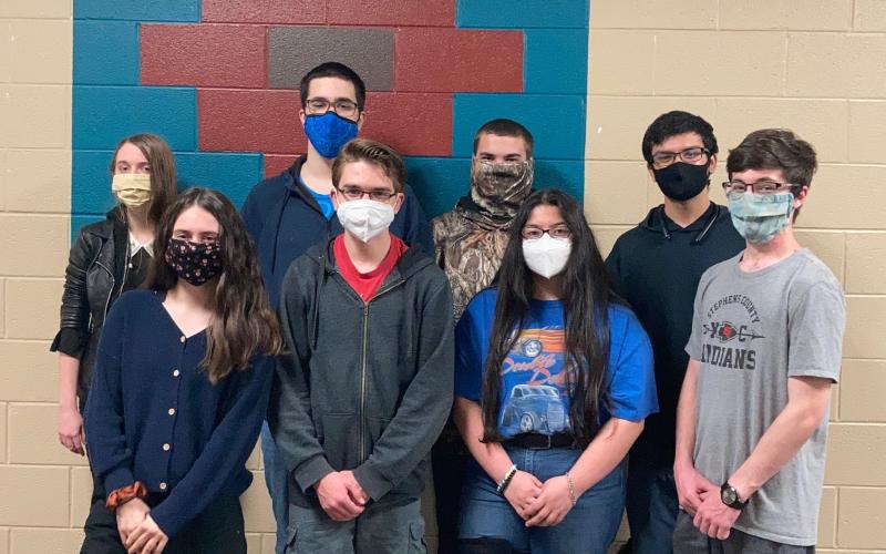 Stephens County High School's junior varsity academic bowl team will compete in a national competition after winning regional. Junior varsity team members are (front, from left) Tori Broska, Luke Roesch, Paige Paulino, and Ethan Cross. At rear are are varsity members Amber Jewell, Brandon Love, Joseph Dodgins, and Hari Panchal. Not pictured are A.J. Russell, Jaden Dooley, and Vincent Birnley.