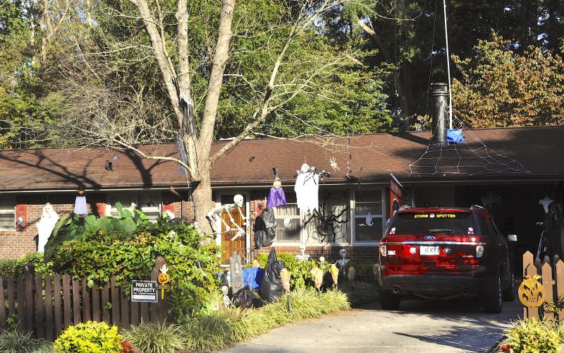 The yard of Anne and Bob Arbogast decorated for Halloween.