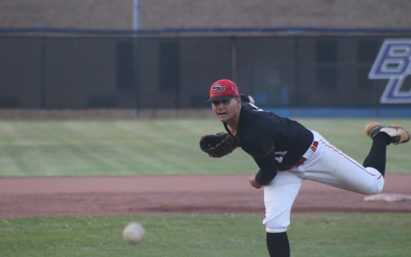 Cruz Mullinix throws a pitch. Mullinix pitched a no-hitter in Game 2