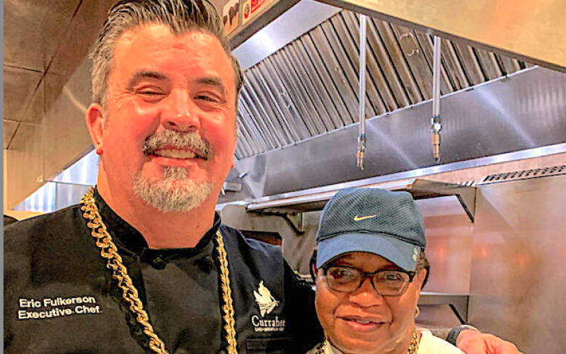 Chef Eric Faulkerson and student Diane Rucker.