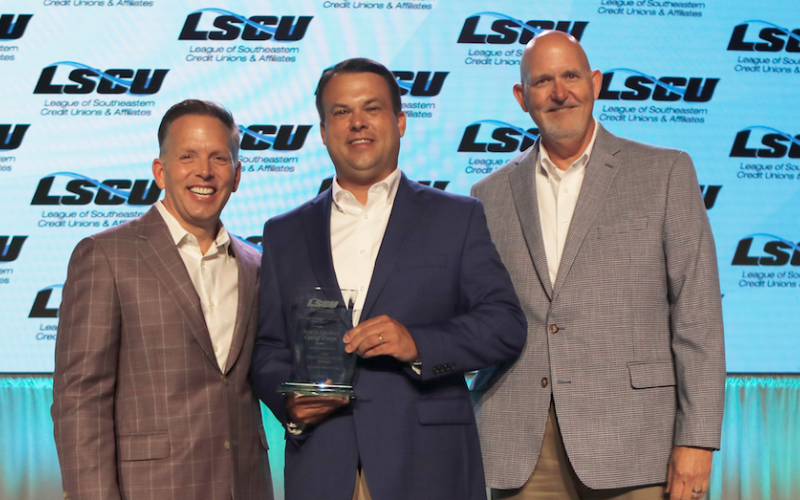 Pictured are (from left) Patrick La Pine, League of Southeastern Credit Union &amp; Affiliates CEO; Brian Akin, NGCU president/CEO; and Henry Armstrong, League of Southeastern Credit Union &amp; Affiliates chairman of the board.