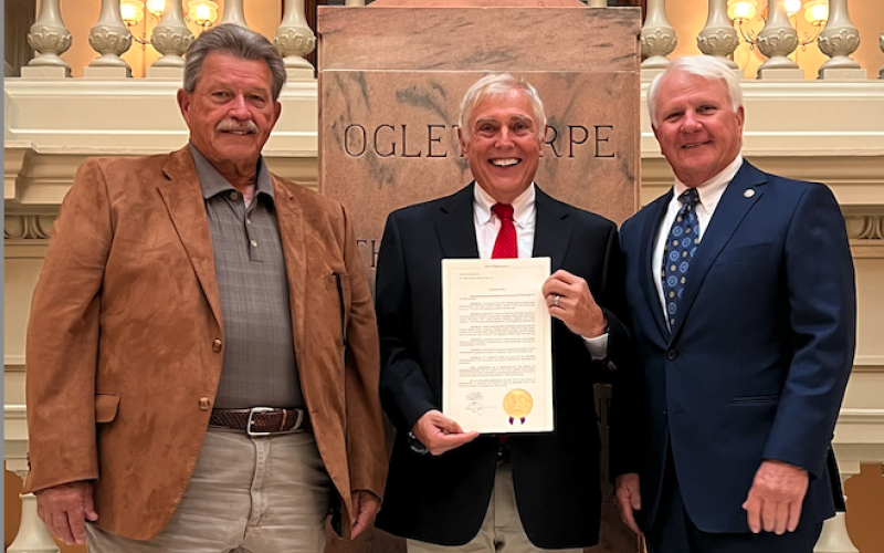State Rep. Alan Powell (left) and Speaker of the House Jon Burns (right) with Charles Head of Toccoa.