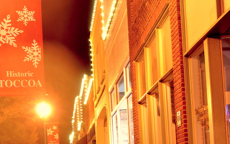 Some 14,000 lights adorn the rooftops of downtown buildings.