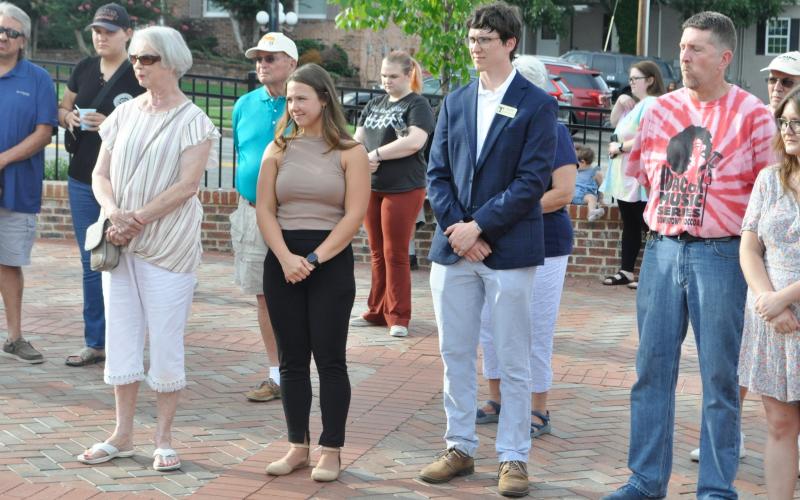 Pictured in the foreground, left to right, are DDA director Hayli Brewer, main street manager Kristen Deal, main street planning director Jeremy Ward, and Toccoa restaurant owner/downtown development authority member Bryan Westmoreland.