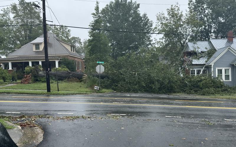 Hurricane Helene ripped through Georgia and Toccoa at the end of September, leaving destruction such as downed trees in its wake. On Tugalo Street, a tree in the front yard of the house on the left fell over and took out a portion of the neighbor's house.