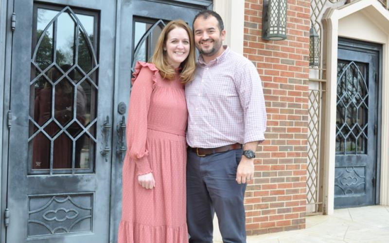Brent and Katherine Sanders in front of First Baptist of Toccoa.