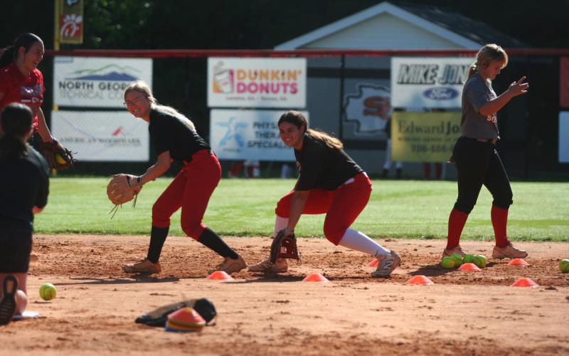 Gracie Donaldson and Alana Thurmond practice their drills during summer workouts. Photo by Laura Shaw