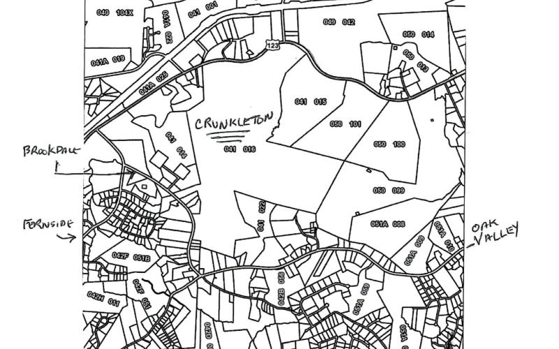 This is a map of the 499-acre Crunkleton property near Toccoa. It is flanked by Fern Valley Drive, Brookdale Road, and Oak Valley Road, and could be the site of a future rock quarry. Submitted by Donna Smith