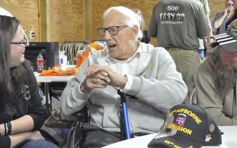 Gene Metcalfe is a 103-year-old WWII veteran. He returned to Camp Toccoa where he trained to be a paratrooper last week as part of the All-Airborne Battalion's paratrooper training sessions.