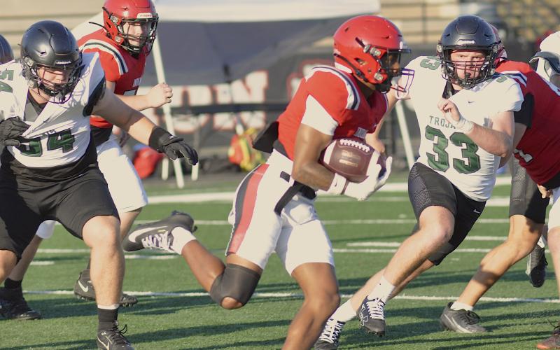 Indians running back Ashton Winters looks for running room.