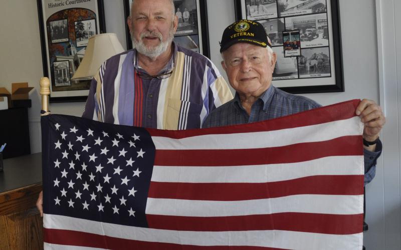 Dennis Strickland, left, and Lamar Davis, right, have made a local Sons of the American Revolution chapter official in Toccoa. On Monday, they announced the chapter has become official and is named after John H. Stonecypher, Jr. Strickland is the president of the chapter, and Davis is a charter member.