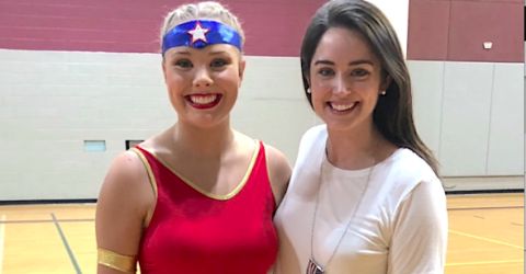 Kaylynn Crump (left) with Twirl Forte coach Colleen Murphy.