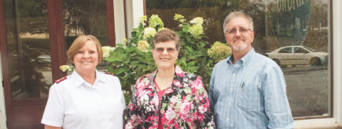 Pictured are Maj. Nancy Fuller, service center director Rebecca Dixson, and Salvation Army State of Georgia service extension director Jim Morrow.
