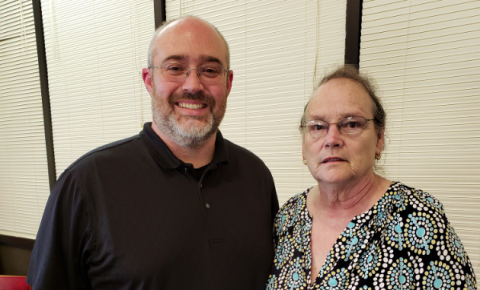 Guest speaker Dr. Jeremy McClain (left) with DAR member Linda Hogsed.