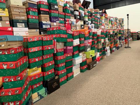 These are some of the more than 1,000 shoeboxes packed by Grace Fellowship church as part of Operation Christmas Child.