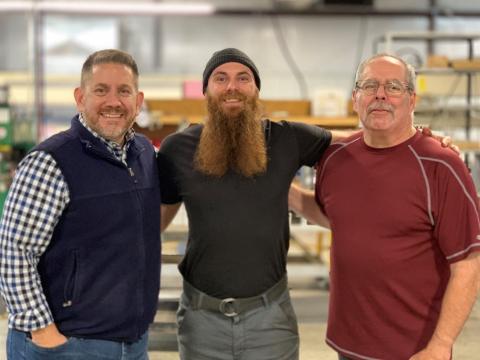 Pictured are (from left) Jon Heffer, PTL president and CEO;  Jamie Whitfield, sheet metal technician and 2019 Employee of the Year; and John Buchanan, PTL production manager and the 2018 PTL Employee of the Year.