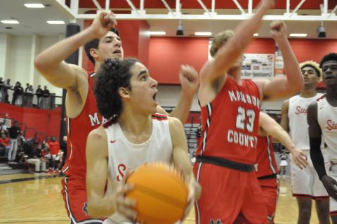 Dominic Forbes looks to score 