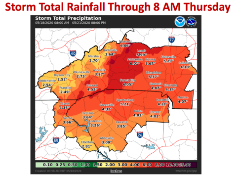 Flooding is possible through Thursday, May 21, 2020, according to the National Weather Service.