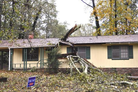 This home on Andrews Court suffered damage from fallen trees after the ramnanrs of Tropical Storm Zeta blew through Stephens County the night of Oct. 28-29.