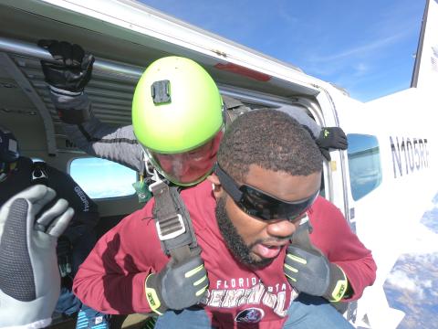Marcus Etienne getting out of the plane