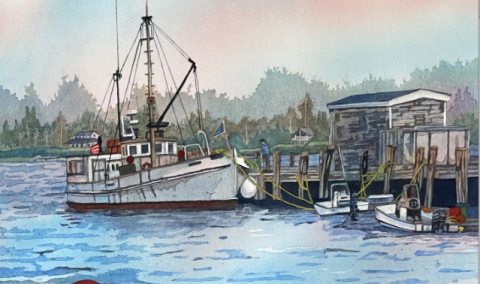 “Quiet Day” is a watercolor pour.
