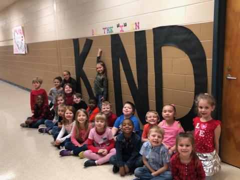 Students and staff at Big A Elementary school were recently challenged to be kind. Pictured are students of Shauna Snyder's class. They are (bottom, from left) Jayceon Newsom, Cessaly Holbrooks, Isaac Cavanaugh, Kylia Cantrell, Hannah Segars, Kathryn Prince, Quinsere Fleming, Jayce Martin, and Anna Thomas. On the  second row are Bella Moss, Madison Himes, Camden Mulligan, Xander Echols, Levi Adams, William Firster, Emmett Oland, Carmella Collins, and Collins Ledbetter. At rear are Kaiman Brown, and Paisley