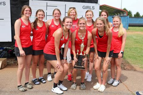 Lady Indians with Region 8-AAA runners-up trophy 
