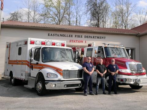 Stephens County firefighters have a new vehicle that will be used for rehab and shelter during area firefights. That's it to the left. Pictured are local firefighters Capt. Lee Woody, Eastanollee Fire Chief Jamey Gettys, and Brandon Hicks.