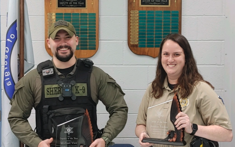 Cpl. Michael Vice (left) and jailer Jessica Tucker were recently honored by the Stephens County Sheriff’s Office.