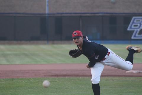 Cruz Mullinix throws a pitch. Mullinix pitched a no-hitter in Game 2
