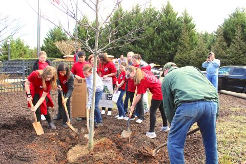 Members of the Fifth Grade Academy student council helped the City of Toccoa plant a tree for Arbor Day Feb. 17..
