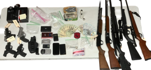 These are the guns, cash, and suspected drugs seized by STING unit officers  during a recent search of a Cheek Smith Road residence.