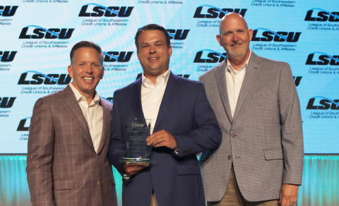 Pictured are (from left) Patrick La Pine, League of Southeastern Credit Union & Affiliates CEO; Brian Akin, NGCU president/CEO; and Henry Armstrong, League of Southeastern Credit Union & Affiliates chairman of the board.