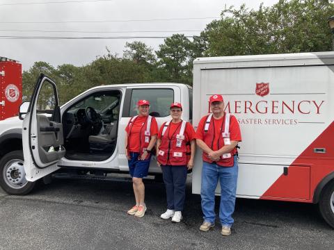 Ready to travel to South Georgia and the hurricane relief effort are (from left) Cheryl Cook, Rebecca Dixon and Gary Vance with their mobile canteen.