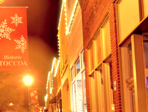 Some 14,000 lights adorn the rooftops of downtown buildings.